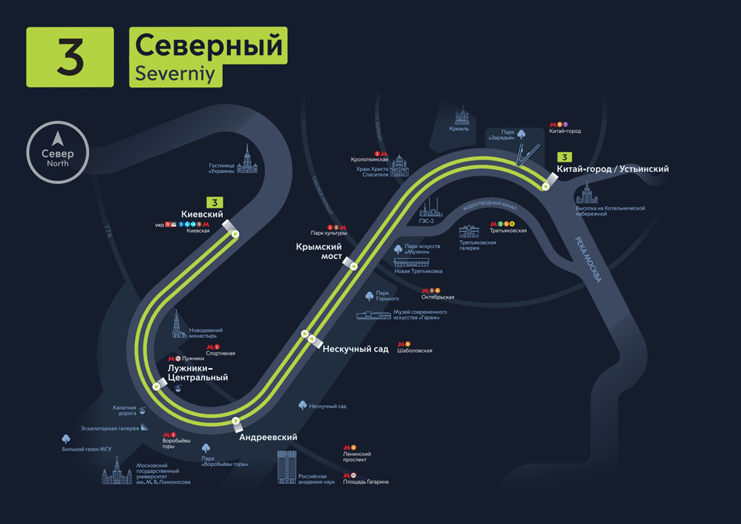Карта маршрута и причалов Центральный прогулочный маршрут