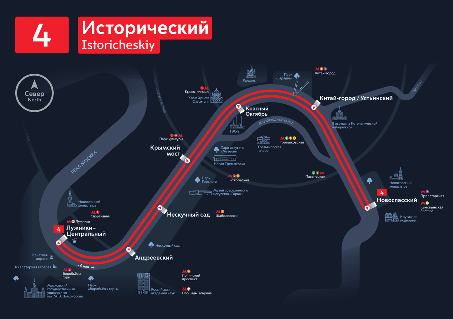 Карта маршрута и причалов Центральный прогулочный маршрут